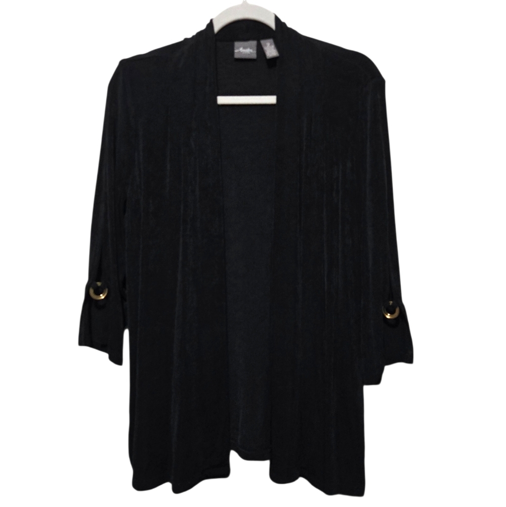 Chico's Travelers Black Cardigan with 3/4 Split Sleeves with Gold Hardware Large